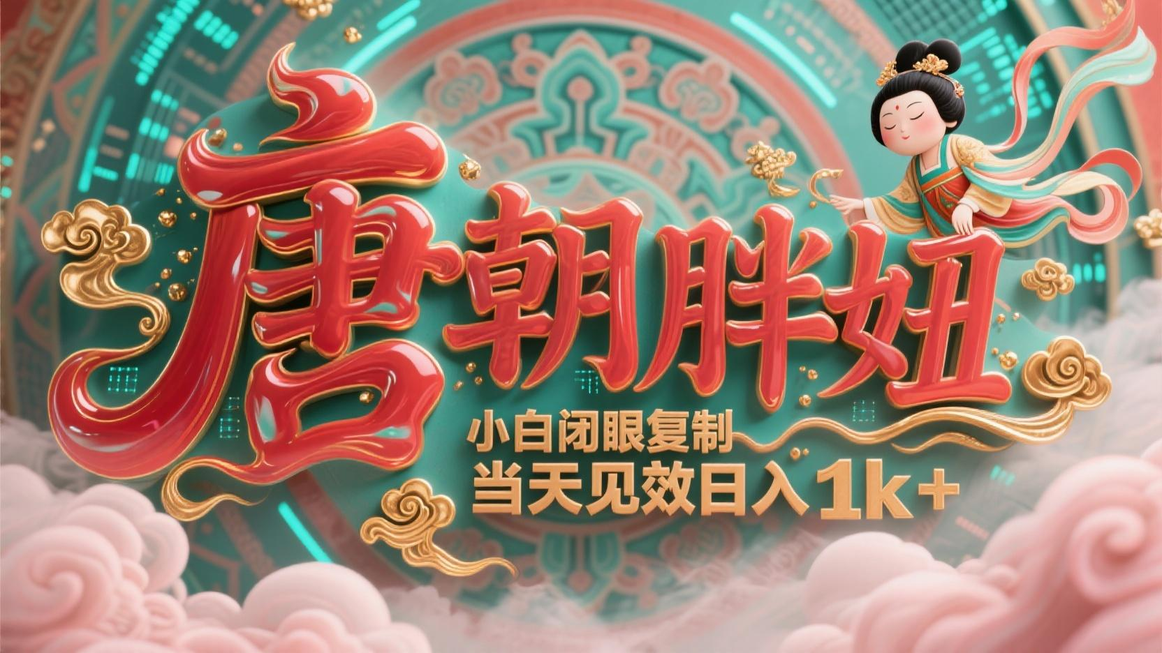 用AI克隆“唐朝胖妞”日更3条，平台疯狂推流，小白闭眼复制，当天见效，日入1k+-轻合创