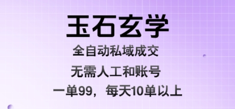 玉石玄学全自动私域成交，一单99每天十单以上，无需人工和矩阵账号，蓝海项目直接干【揭秘】-轻合创