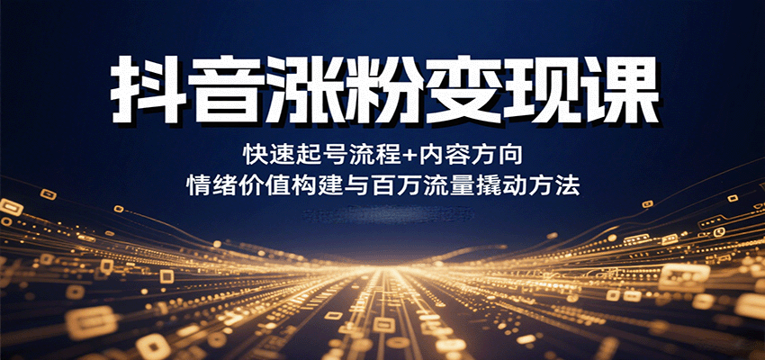 抖音涨粉变现课，快速起号流程+内容方向+情绪价值构建与百万流量撬动方法-轻合创