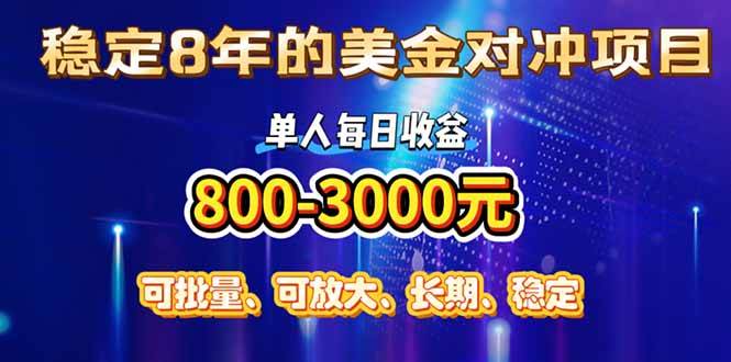 （15782期）稳定8年的美金对冲创业项目，单人每日收益800-3000，小众暴力项目-轻合创