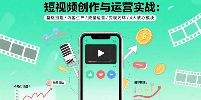 （15819期）短视频创作与运营实战：基础搭建/内容生产/流量运营/变现闭环/4大核心模块-轻合创