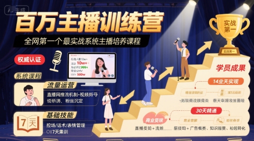 百万主播训练营，全网第一个最实战系统主播培养课程-轻合创