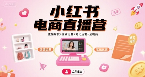 小红书电商直播营，直播带货+店铺运营+笔记运营=全电商-轻合创