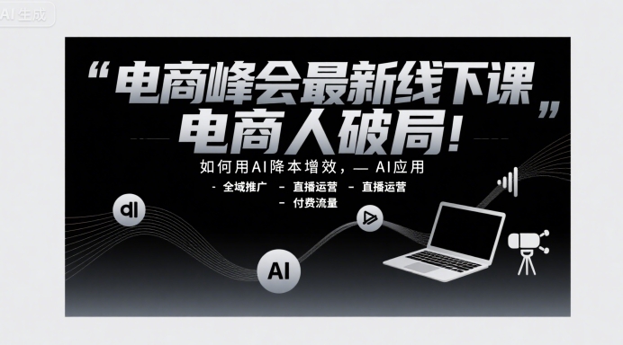 电商峰会最新线下课，电商人破局，如何用AI降本增效，AI应用-全域推广-直播运营-付费流量-轻合创