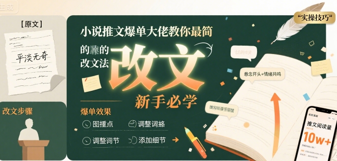 小说推文爆单大佬教你最简单的改文方法实操课，新手必学-轻合创