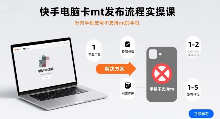 快手电脑卡mt发布流程实操课，针对手机型号不支持mt的手机-轻合创