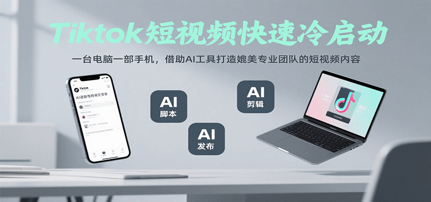 Tiktok短视频快速冷启动，一台电脑一部手机，借助AI工具打造媲美专业团队的短视频内容-轻合创