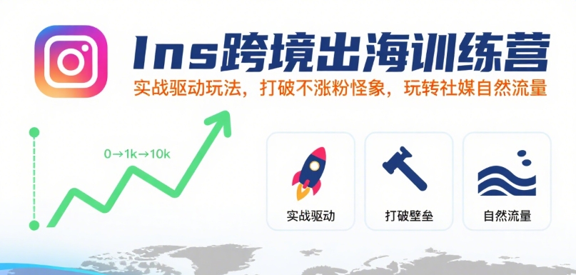 Ins跨境出海训练营，实战驱动玩法，打破不涨粉怪象，玩转社媒自然流量-轻合创