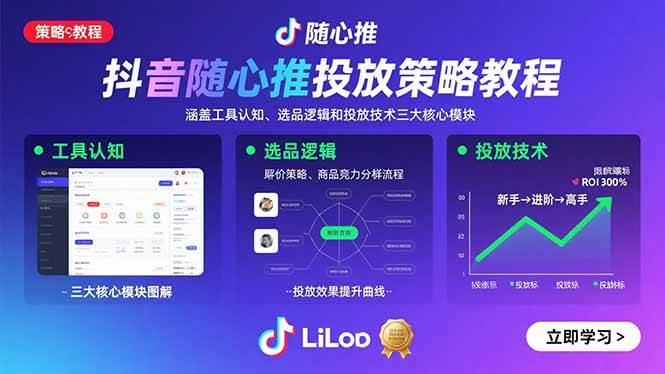 （15828期）抖音随心推投放策略教程：涵盖工具认知、选品逻辑和投放技术三大核心模块-轻合创