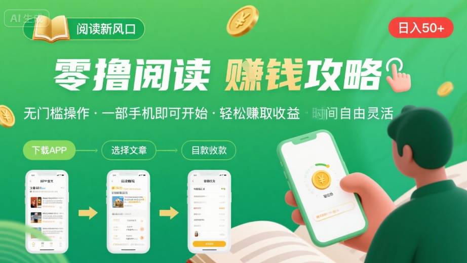 零撸阅读新风口，无门槛轻松挣，一部手机，日入 50-3张【揭秘】-轻合创