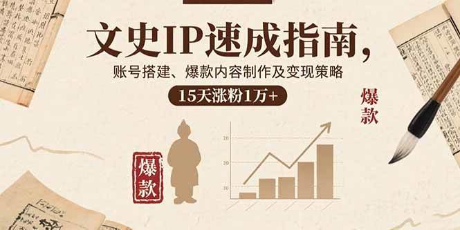 （15948期）文史IP速成指南，账号搭建、爆款内容制作及变现策略，15天涨粉1万+-轻合创