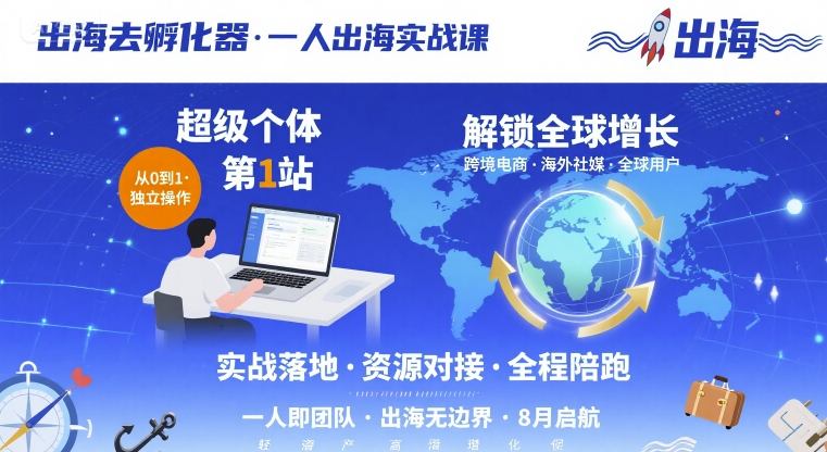 出海去孵化器，一人出海实战课，超级个体第1站，解锁全球增长-轻合创