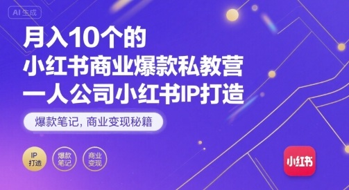 月入10个的小红书商业爆款私教营，一人公司小红书IP打造，爆款笔记，商业变现秘籍-轻合创