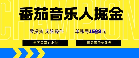 番茄音乐人掘金，单账号最高可撸1k+，可无限矩阵去做，零投入-轻合创