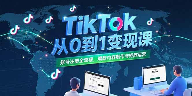 （15346期）TikTok从0到1变现课，账号注册全流程，爆款内容制作与矩阵运营-轻合创
