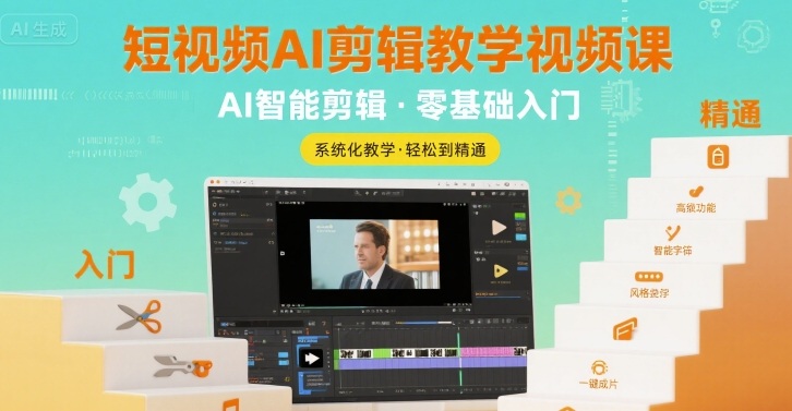 短视频AI剪辑教学视频课，入门到精通-轻合创