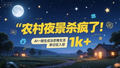 农村夜景杀疯了！AI一键生成治愈系慢生活，单日狂入1k+-轻合创