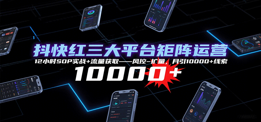 抖快红三大平台矩阵运营，12小时SOP实战+流量获取-风控-扩量，月引10000+线索-轻合创