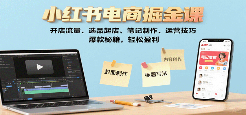 小红书电商掘金课：开店流量、选品起店、笔记制作、运营技巧，爆款秘籍，轻松盈利-轻合创