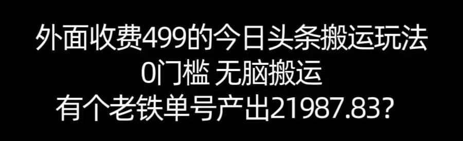 【168网创11期】单号产出21987.83？0门槛无脑搬运，外面收费499的今日头条搬运玩法！-轻合创