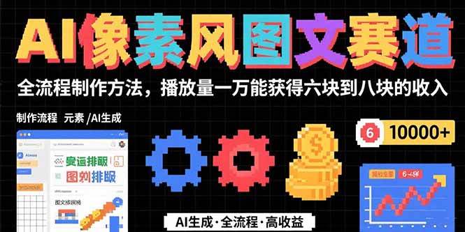 （15572期）AI像素风图文赛道：全流程制作方法，播放量一万能获得6块到8块的收入-轻合创