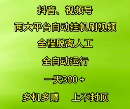 抖音视频号两大平台自动运行，全程脱离人工，自动获取收益，一天3张+，多机多挣，上不封顶【揭秘】-轻合创