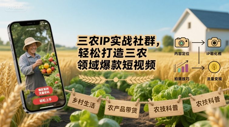 三农IP实战社群，轻松打造三农领域爆款短视频-轻合创