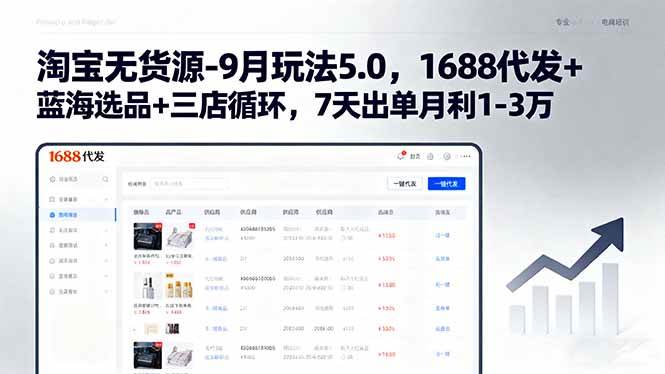（15972期）淘宝无货源-9月玩法5.0，1688代发+蓝海选品+三店循环，7天出单月利1-3万-轻合创