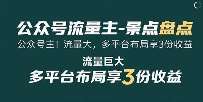 （15553期）公众号流量主-景点盘点 流量巨大 多平台布局享3份收益-轻合创
