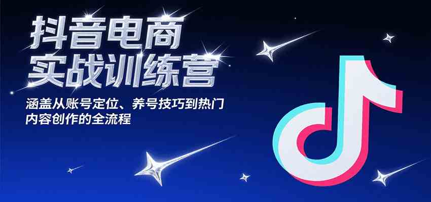抖音电商实战训练营，涵盖从账号定位、养号技巧到热门内容创作的全流程-轻合创