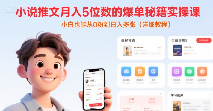 小说推文月入5位数的爆单秘籍实操课，，小白也能从0粉到日入多张(详细教程)-轻合创