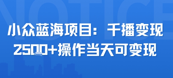 小众蓝海项目，千播变现2.5k+操作当天可变现-轻合创