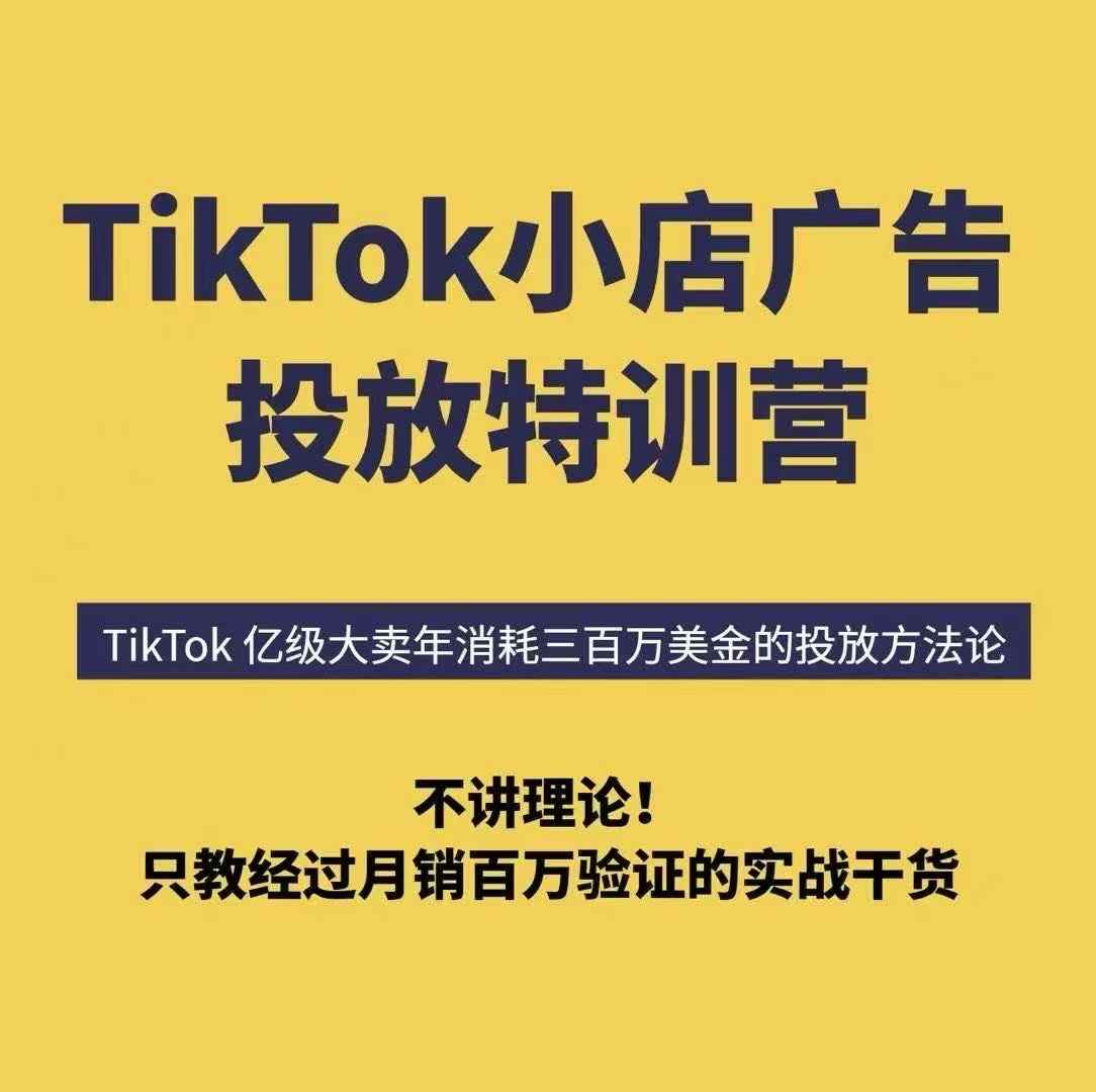 TikTok小店广告投放特训营，6天破局计划专治各种“投不动”，教你经过月销百万验证的实战干货-轻合创