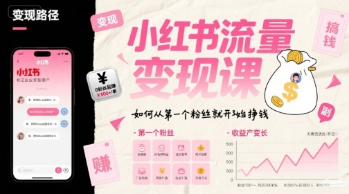 小红书流量变现课，如何从第一个粉丝就开始挣钱-轻合创