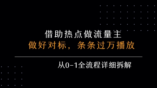 借力热点，乘顺风车玩流量主，条条过万播放， 每月收益5k+，从0-1全流程详细拆解-轻合创
