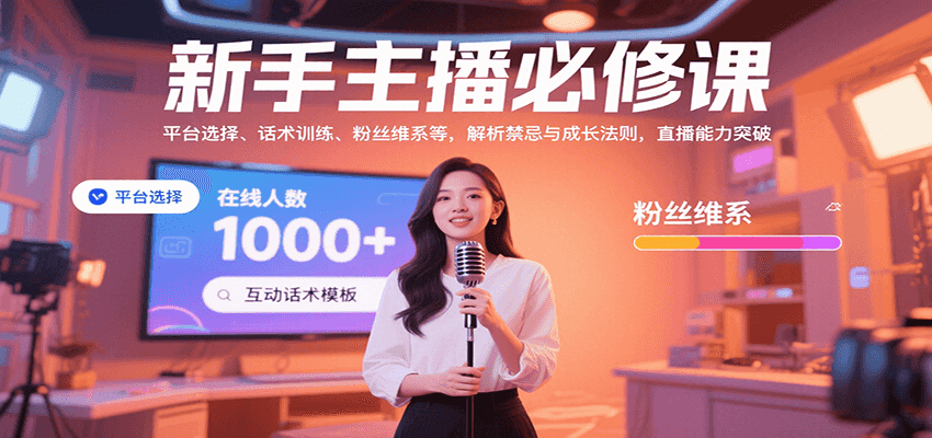 新手主播必修课：平台选择、话术训练、粉丝维系等，解析禁忌与成长法则，突破直播能力-轻合创