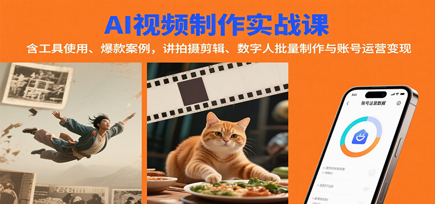 AI视频制作实战：含工具使用、爆款案例，讲拍摄剪辑、数字人批量制作与账号运营变现-轻合创