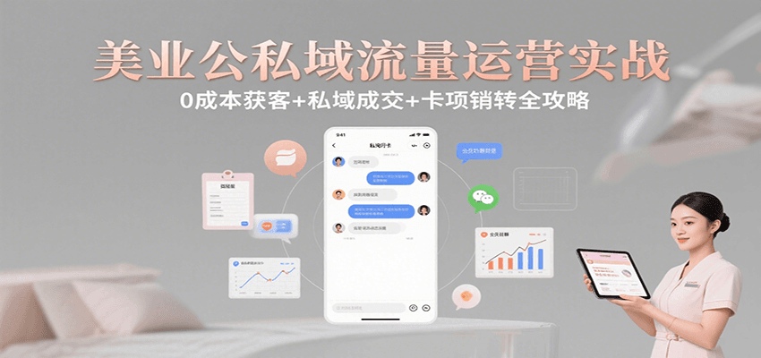 美业公私域流量运营实战：0成本获客+私域成交+卡项销转全攻略-轻合创