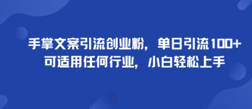 手掌文案引流创业粉,单日引流100+,可适用任何行业,小白轻松上手-轻合创