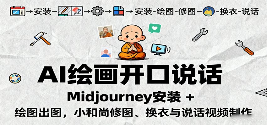 AI绘画开口说话，Midjourney安装 + 绘图出图，小和尚修图、换衣与说话视频制作-轻合创