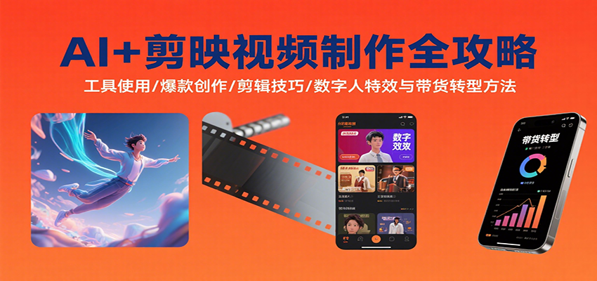 AI+剪映视频制作全攻略：工具使用/爆款创作/剪辑技巧/数字人特效与带货转型方法-轻合创
