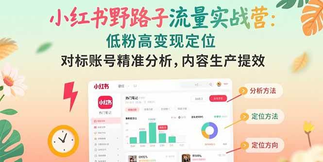 （15423期）小红书野路子流量实战营：低粉高变现定位 对标账号精准分析 内容生产提效-轻合创