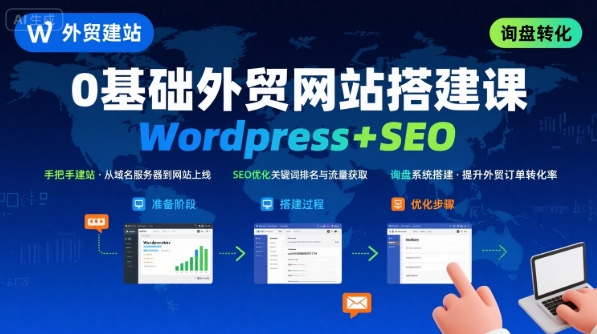 WordPress外贸建站+SEO优化课程，手把手教你从0到1搭建可获得询盘的外贸网站-轻合创