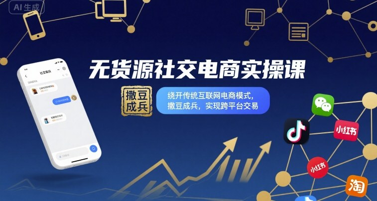 无货源社交电商实操课，绕开传统互联网电商模式，撒豆成兵，实现跨平台交易-轻合创