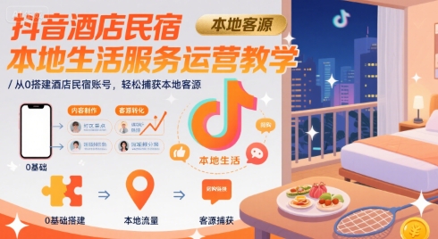 抖音酒店民宿本地生活服务运营教学，从0搭建酒店民宿账号，轻松捕获本地客源-轻合创