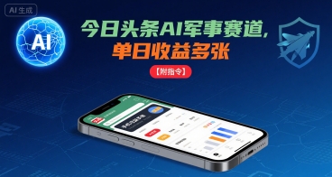 今日头条AI军事赛道，单日收益多张 ，手机可做【附指令】-轻合创