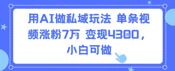 用AI做私域玩法，单条视频涨粉7W变现4.3k，小白可做-轻合创