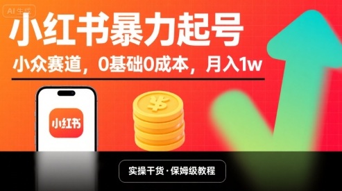 小红书暴力起号，小众赛道，0基础0成本，月入1w-轻合创