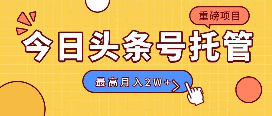 （15905期）【头条号托管 】我提供视频，你发布，每天操作5分钟，最高躺赚1W+-轻合创