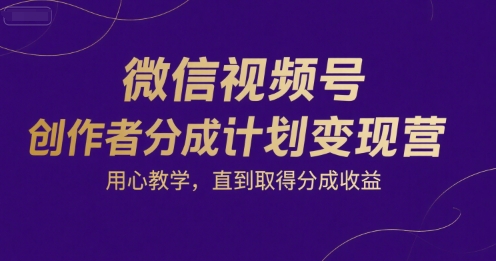微信视频号创作者分成计划变现营，用心教学，直到取得分成收益-轻合创